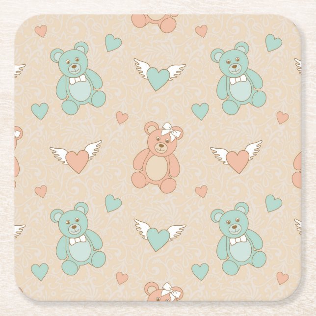 Wedding-teddies Square Paper Coaster (Front)