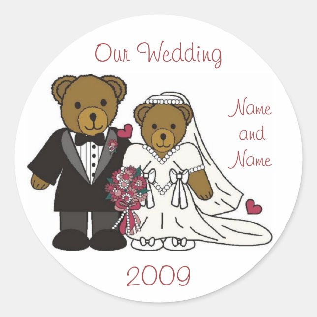 Wedding Teddy Bear Sticker Favors (Front)
