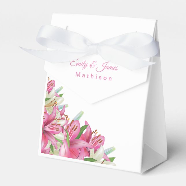 Wedding Temple Wedding Favor Boxes-Pink Lilies Fav Boxes (Front Side)