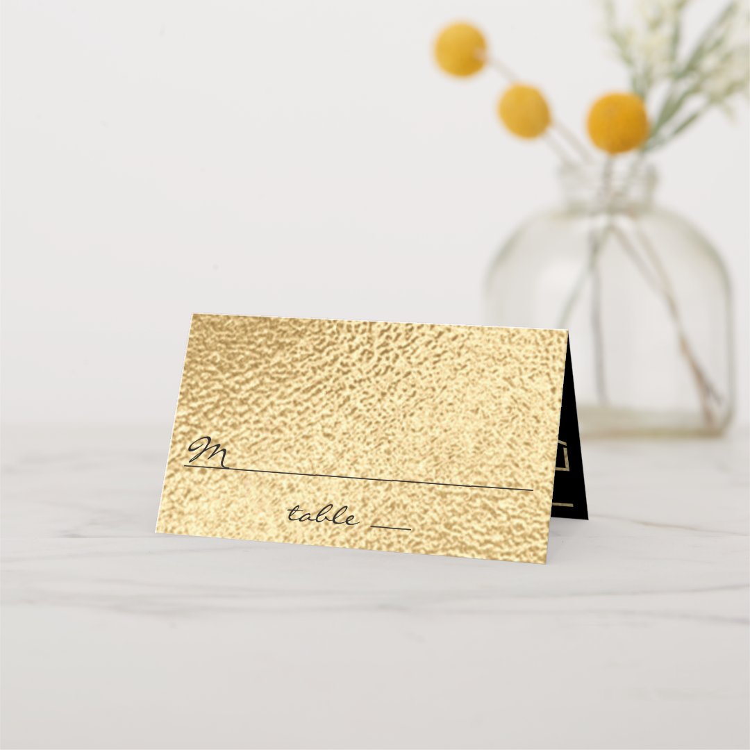 Wedding Tent Card Placecard Elegant Gold and Black Zazzle