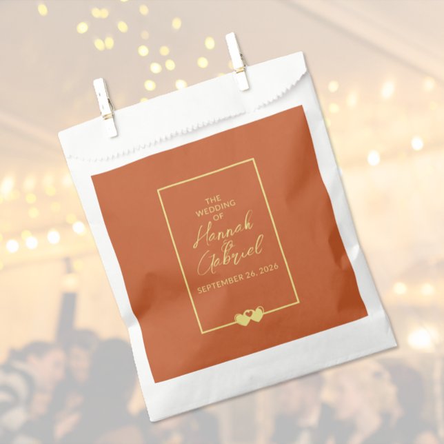 Wedding Terracotta Gold Favor Bag (The front of the Terracotta Gold wedding favor bag)