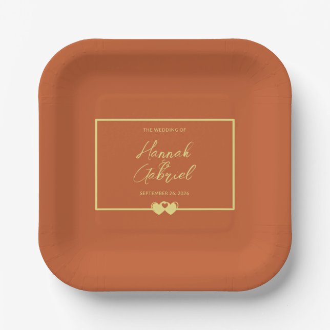 Wedding Terracotta Gold Paper Plates (Front)