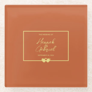 Wedding Terracotta Gold Pillar Candle Glass Coaster