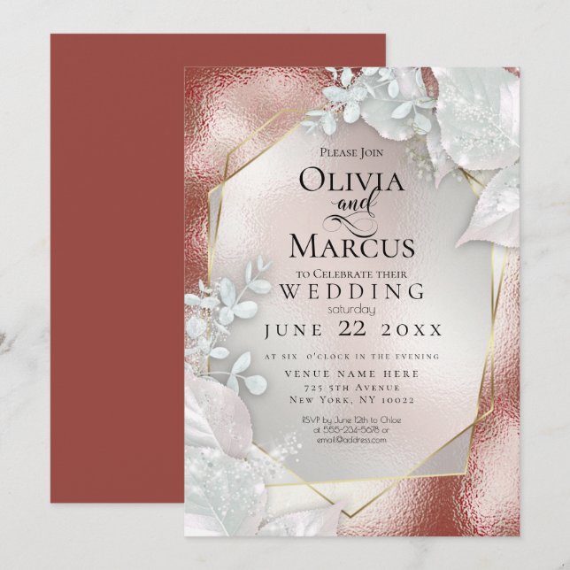 WEDDING | Terracotta Pearl Shimmer  Invitation (Front/Back)