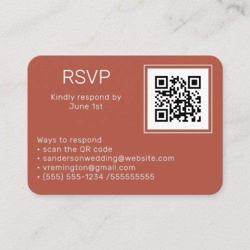 Wedding Terracotta RSVP Online QR Code Photo  Enclosure Card