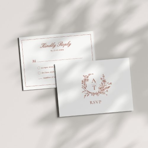 Wedding Terracotta Script Crest Monogram RSVP Card