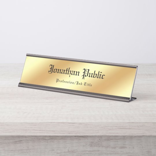 Wedding Text Script Calligraphy Template Gold Chic Desk Name Plate
