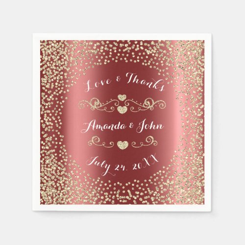 Wedding Thank Burgundy Maroon Faux Gold Confetti Napkins