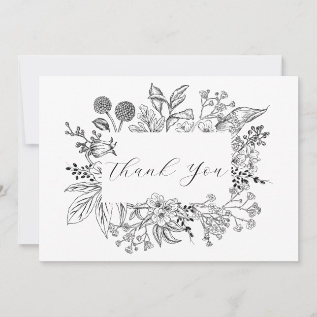 Wedding Thank Floral Botanical Frame Thank You Card (Front)