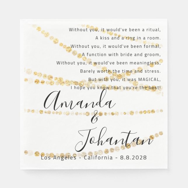 Wedding Thank Poem Gold Lights Confetti Simply Napkins (Front)