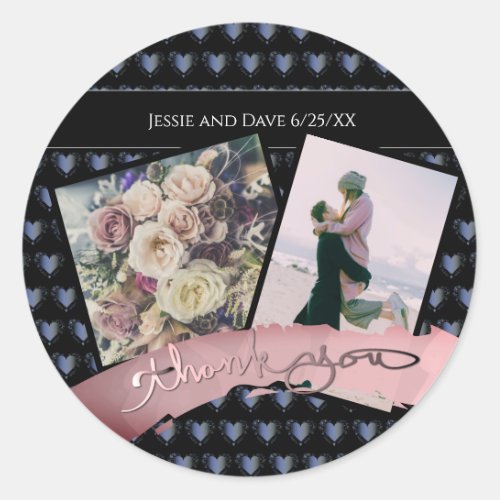 WeddingThank you 3DHearts Polka_dot Steampunk Classic Round Sticker