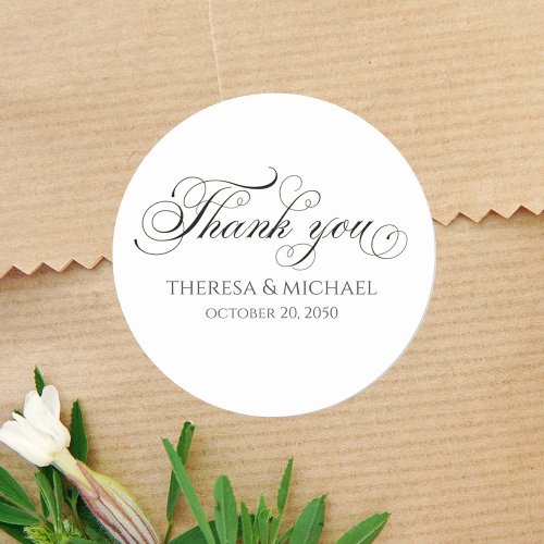 Wedding Thank You Black and White Typography Classic Round Sticker