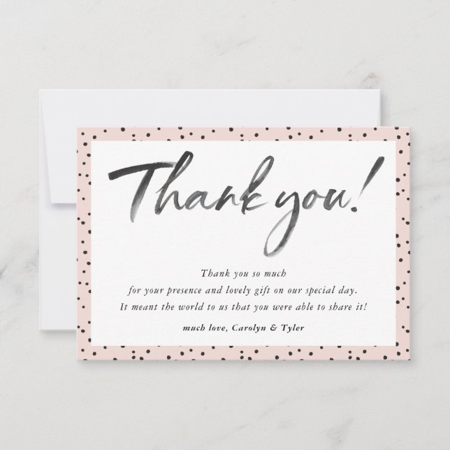 WEDDING THANK YOU black ink calligraphy blush pink (Front)