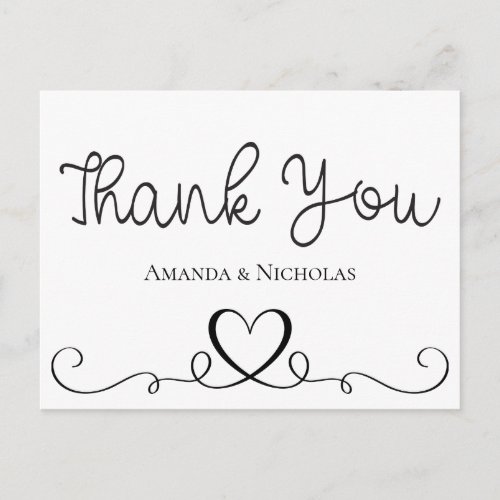 Wedding Thank You Black White Hearts Bridal Shower Postcard