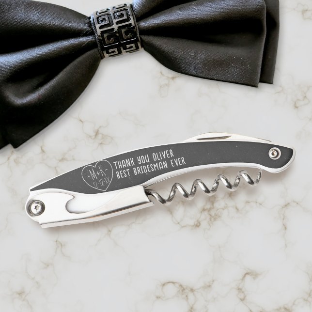 Wedding Thank You Black & White Waiter's Corkscrew (Do you know the Best Bridesman ever? This is a wedding favor just for him -works for bridesmaids too)