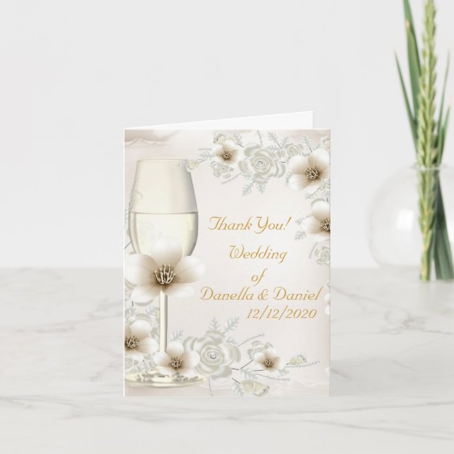 Wedding Thank You Blossoms Sepia Cream Roses Card (Front)