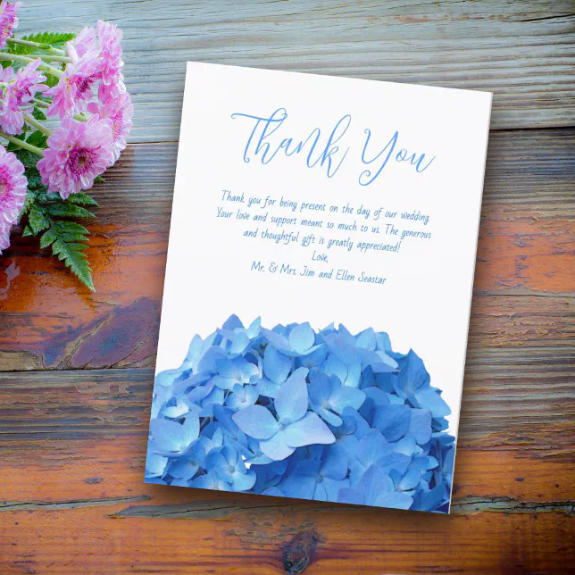 Wedding Thank You Blue Hydrangea Flowers Card | Zazzle
