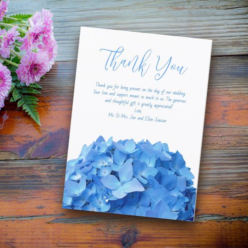 Wedding Thank You Blue Hydrangea Flowers Card