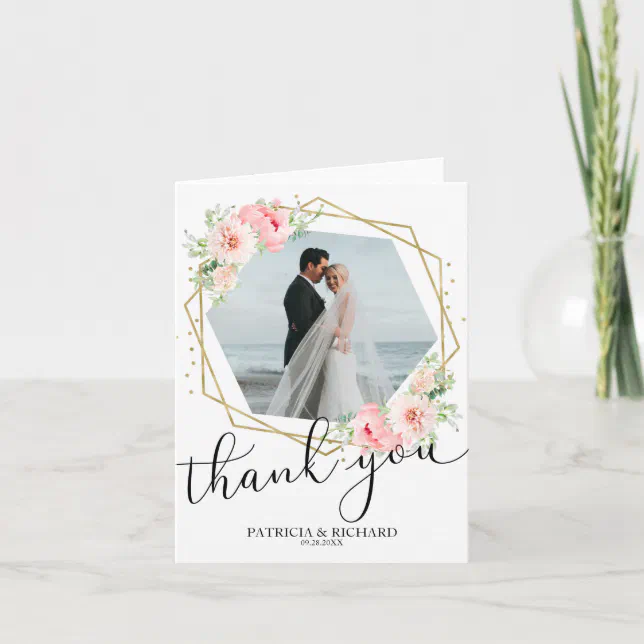 Wedding Thank You Blush Floral Gold Foil Geometric Invitation | Zazzle