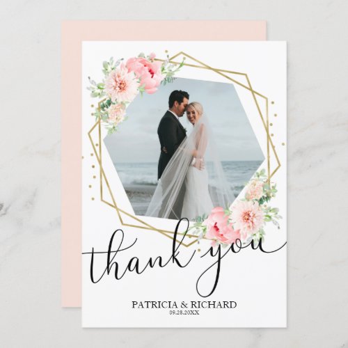 Wedding Thank You Blush Floral Gold Foil Geometric Invitation