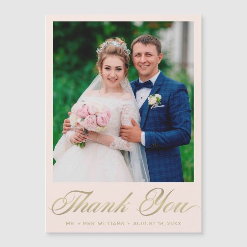 Wedding Thank You Blush Pink Gold Script Magnet