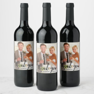 Wedding Thank You Bride and Groom Photo B Wine Label