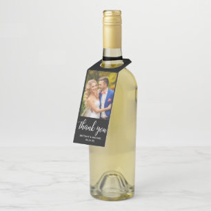 Wedding Thank You Bride and Groom Photo Blk Bottle Hanger Tag