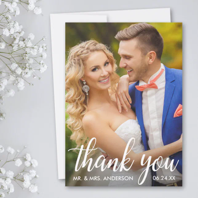 Wedding Thank You Bride and Groom Photo Card | Zazzle