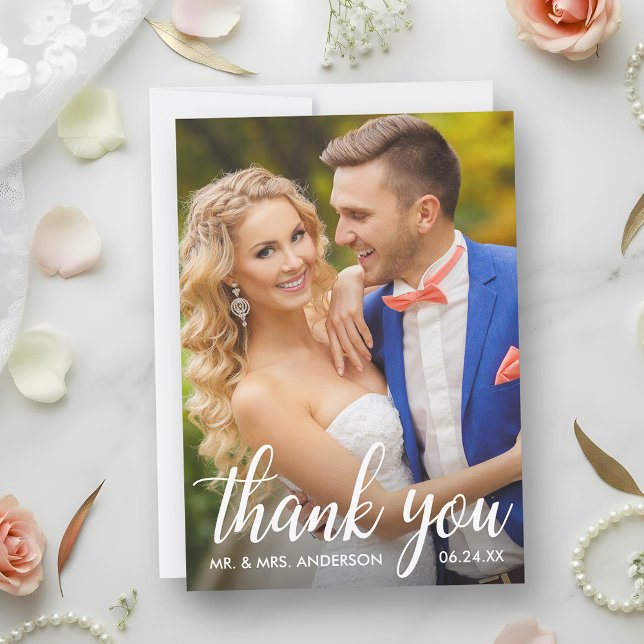 Wedding Thank You Bride and Groom Photo Card (Customize to add text or more photos to back of card.)