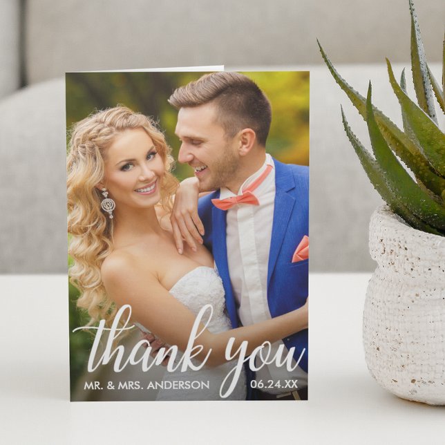 Wedding Thank You Bride and Groom Photo Fold Card (Customize to add text or more photos inside of card.)