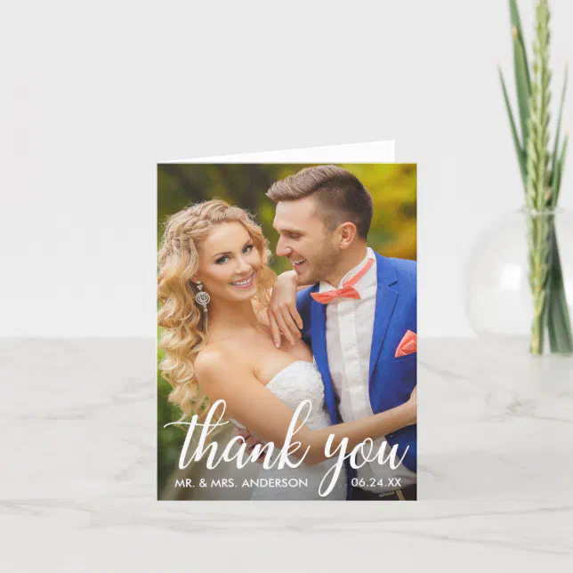 Wedding Thank You Bride and Groom Photo Note Card | Zazzle