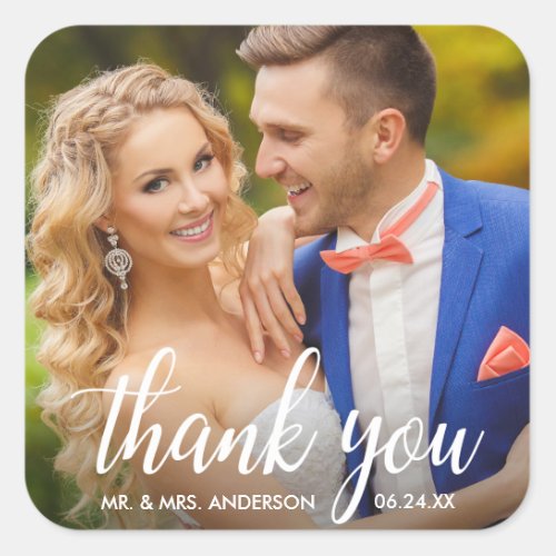 Wedding Thank You Bride and Groom Photo Square Sticker