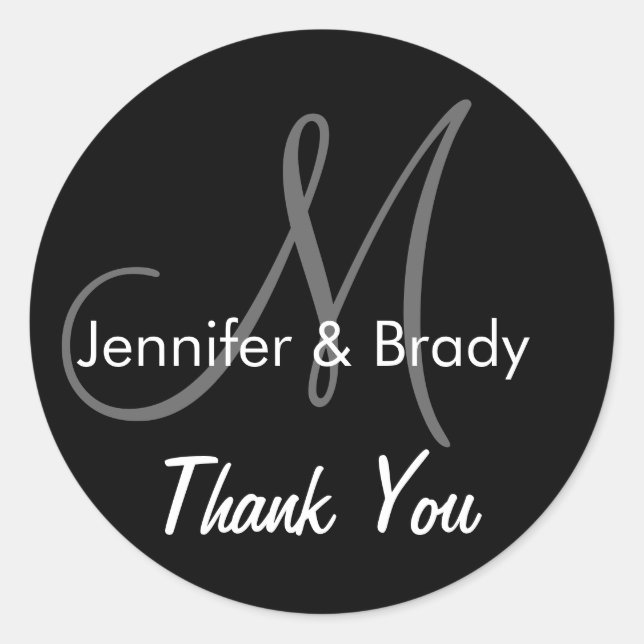 Wedding Thank You Bride Groom Monogram Sticker (Front)