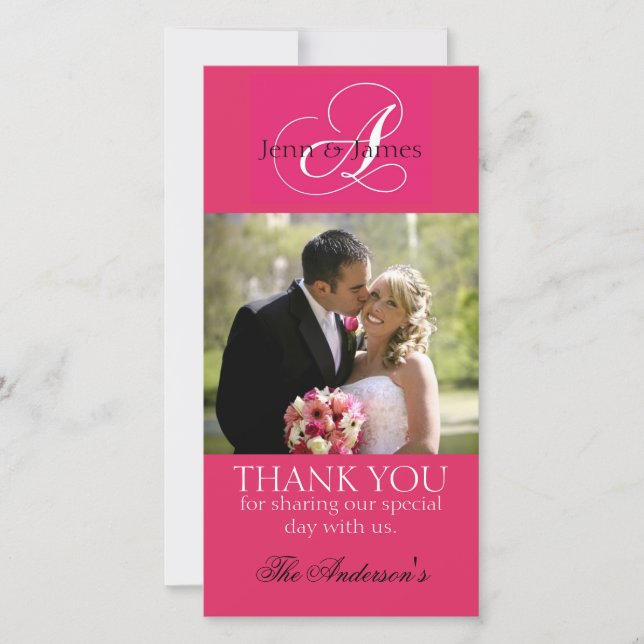 Wedding Thank You Bride Groom Photo Cards Fuchsia (Front)