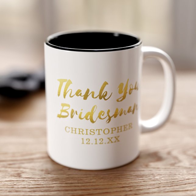 Wedding Thank You Bridesman Gift Two-Tone Coffee Mug (Thank your Bridesman for being by your side with this coffee mug. Just add a name and wedding date)