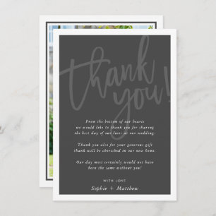 WEDDING THANK YOU brush lettered script dark gray Invitation