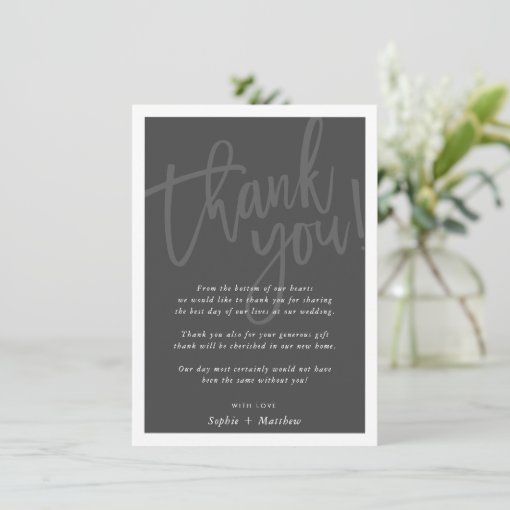 WEDDING THANK YOU brush lettered script dark gray Invitation | Zazzle