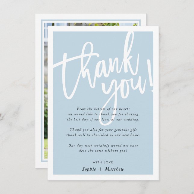 WEDDING THANK YOU brush lettered script duck egg Invitation (Front/Back)