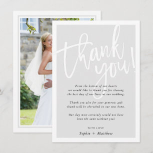 WEDDING THANK YOU brush lettered script pale gray Invitation