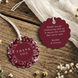 Wedding Thank You Burgundy Hydrangea Flower Favor Tags