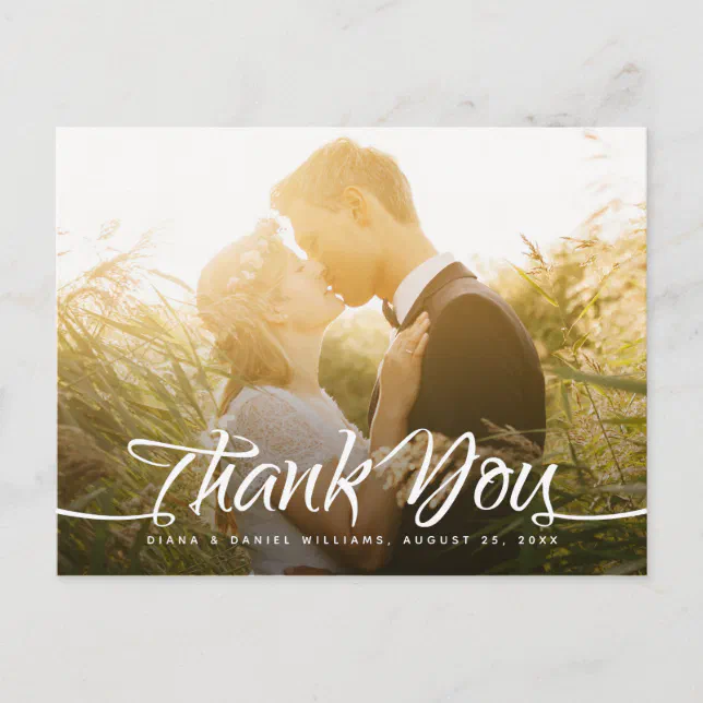 Wedding Thank You Calligraphy Script Custom Photo Postcard | Zazzle