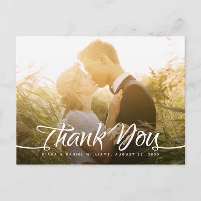 Wedding Thank You Calligraphy Script Custom Photo Postcard (Front)