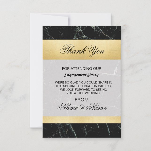 Wedding Thank You Card Black Marble Gold Art Deco (Front)