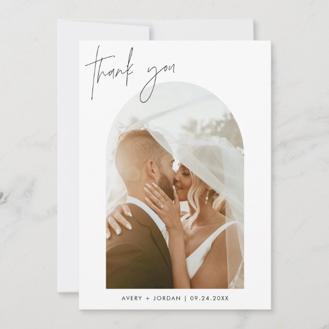Wedding Thank You Card, Boho Arch Photo Thank You Invitation (Front)