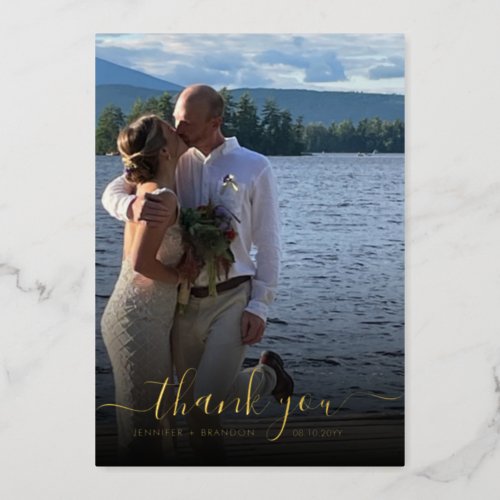 Wedding Thank you card Classy Gold foil overlayed