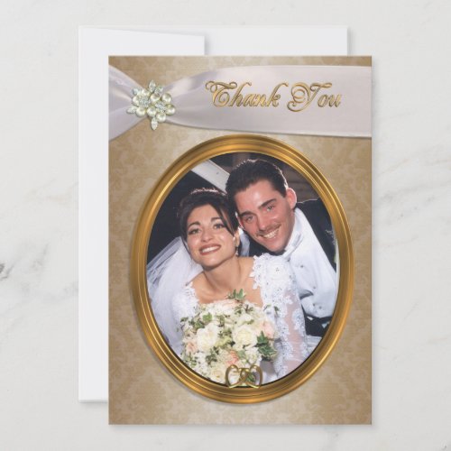 Wedding Thank you card damask and ribbon