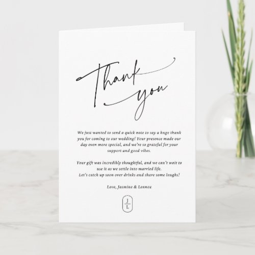 Wedding Thank You Card – Elegant Cursive Monogram