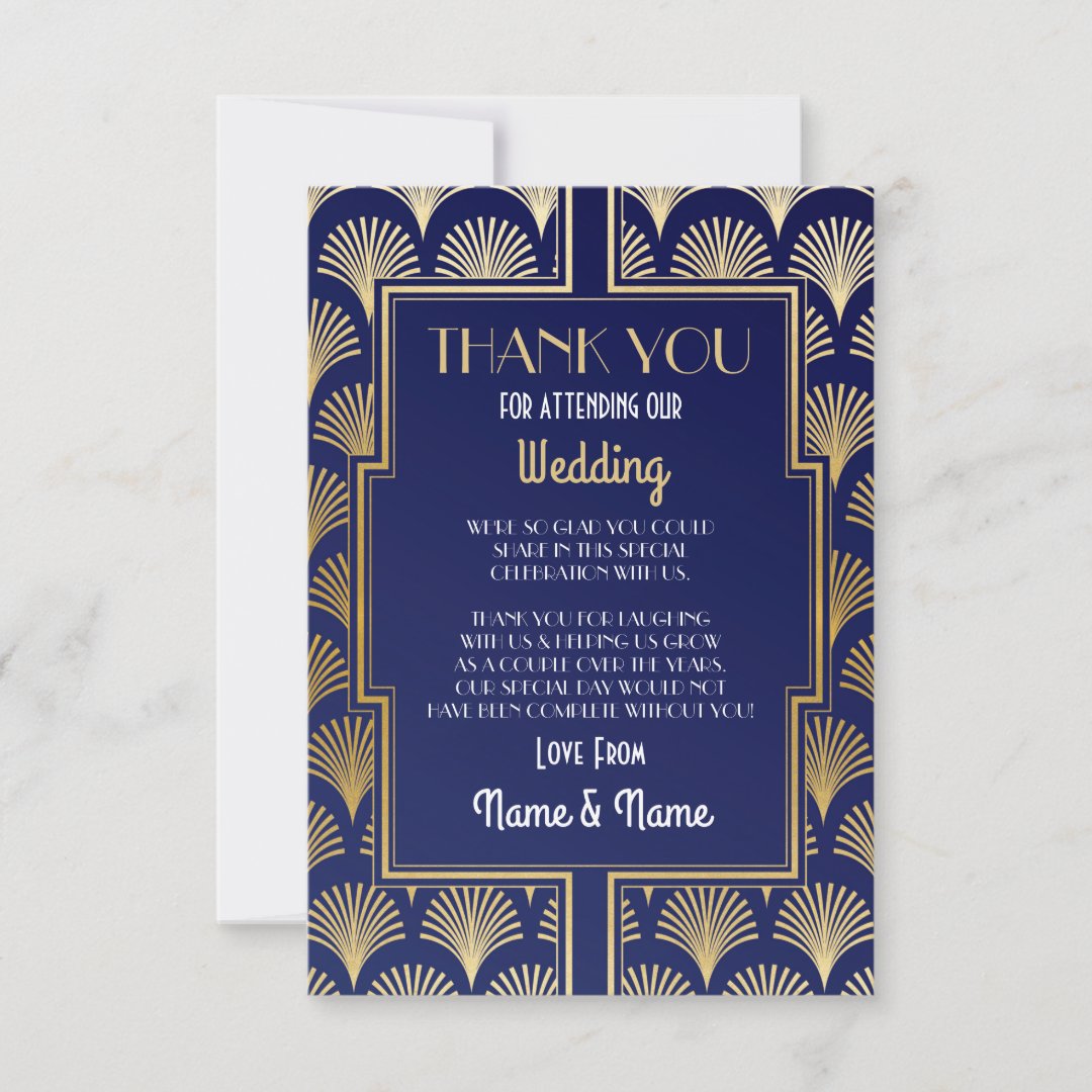 Wedding Thank You Card Engagement Art Deco Party Zazzle