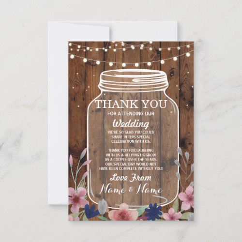 Wedding Thank You Card Engagement Jar Wood Floral