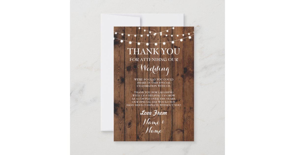 Wedding Thank You Card Engagement Wood Lights | Zazzle